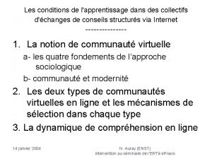 Les conditions de lapprentissage dans des collectifs dchanges