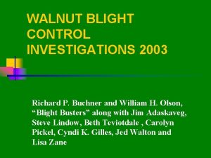 WALNUT BLIGHT CONTROL INVESTIGATIONS 2003 Richard P Buchner