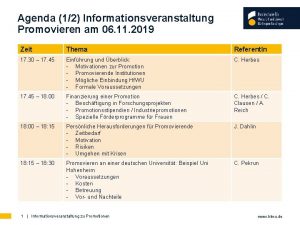 Agenda 12 Informationsveranstaltung Promovieren am 06 11 2019