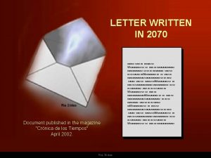LETTER WRITTEN IN 2070 Document published in the