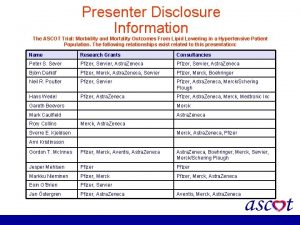 Presenter Disclosure Information The ASCOT Trial Morbidity and