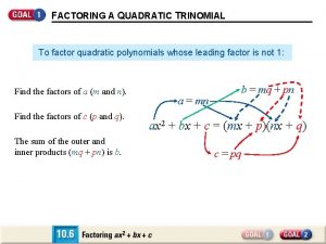 FACTORING A QUADRATIC TRINOMIAL To factor quadratic polynomials