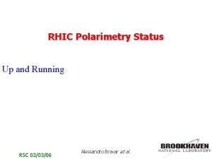 RHIC Polarimetry Status Up and Running RSC 030306