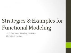 Strategies Examples for Functional Modeling COST Functional Modeling