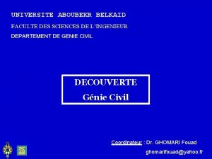 UNIVERSITE ABOUBEKR BELKAID FACULTE DES SCIENCES DE LINGENIEUR