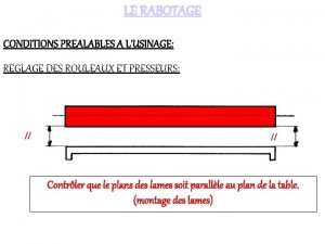 LE RABOTAGE CONDITIONS PREALABLES A LUSINAGE REGLAGE DES