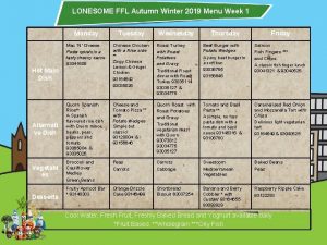 LONESOME FFL Autumn Winter 2019 Menu Week 1
