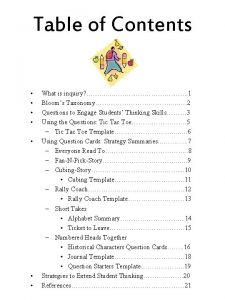 Table of Contents What is inquiry 1 Blooms