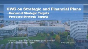 CWG on Strategic and Financial Plans Review of