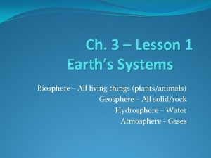 Ch 3 Lesson 1 Earths Systems Biosphere All