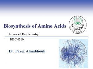 Biosynthesis of Amino Acids Advanced Biochemistry BISC 6310