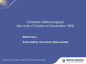 Contexte mtorologique des mois dOctobre et Novembre 1859