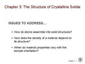 Chapter 3 The Structure of Crystalline Solids ISSUES