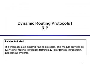 Dynamic Routing Protocols I RIP Relates to Lab