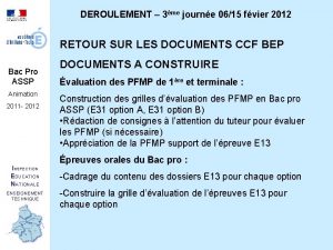 DEROULEMENT 3me journe 0615 fvier 2012 RETOUR SUR