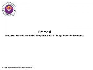 Promosi Pengaruh Promosi Terhadap Penjualan Pada PT Mega