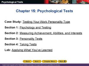 Psychological Tests Chapter 15 Psychological Tests Case Study