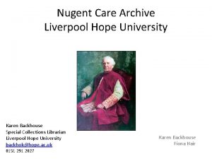 Nugent Care Archive Liverpool Hope University Karen Backhouse