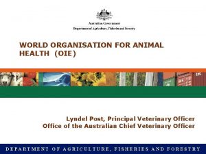 WORLD ORGANISATION FOR ANIMAL HEALTH OIE Lyndel Post