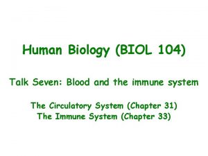 Human Biology BIOL 104 Talk Seven Blood and