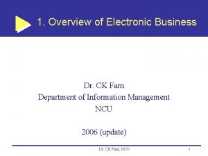 1 Overview of Electronic Business Dr CK Farn