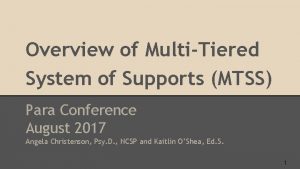 Overview of MultiTiered System of Supports MTSS Para