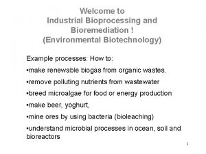Welcome to Industrial Bioprocessing and Bioremediation Environmental Biotechnology
