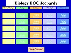 Biology EOC Jeopardy General Biology Ecology Evolution Cell