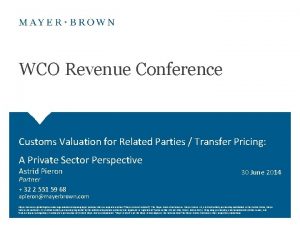 WCO Revenue Conference Customs Valuation for Related Parties