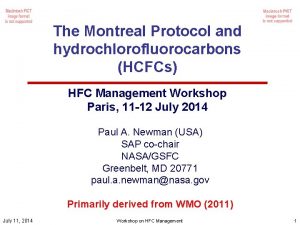 The Montreal Protocol and hydrochlorofluorocarbons HCFCs HFC Management