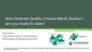 New Contract Quality Criteria March Session are you