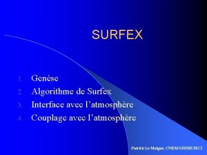 SURFEX Gense 2 Algorithme de Surfex 3 Interface