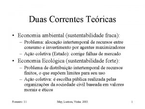 Duas Correntes Tericas Economia ambiental sustentabilidade fraca Problema