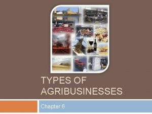 TYPES OF AGRIBUSINESSES Chapter 6 Objectives Compare proprietorships