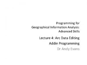 Programming for Geographical Information Analysis Advanced Skills Lecture