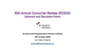 RSH Annual Consumer Review 201920 Summary and Discussion