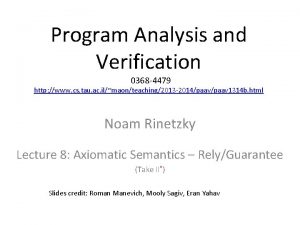 Program Analysis and Verification 0368 4479 http www