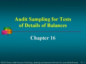 Audit Sampling for Tests of Details of Balances