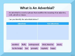 What is An Adverbial An adverbial is a