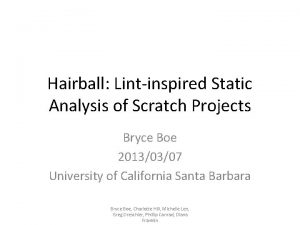 Hairball Lintinspired Static Analysis of Scratch Projects Bryce