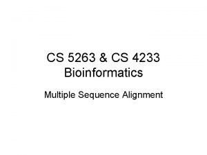 CS 5263 CS 4233 Bioinformatics Multiple Sequence Alignment