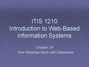 ITIS 1210 Introduction to WebBased Information Systems Chapter