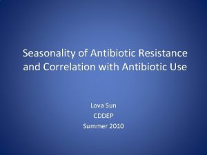Seasonality of Antibiotic Resistance and Correlation with Antibiotic