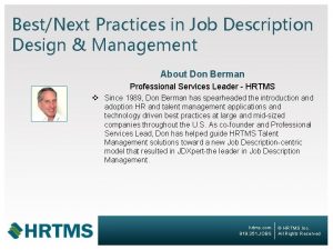 BestNext Practices in Job Description Design Management About