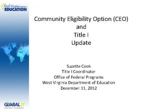 Community Eligibility Option CEO and Title I Update