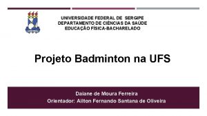 UNIVERSIDADE FEDERAL DE SERGIPE DEPARTAMENTO DE CINCIAS DA