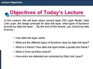 Lecture Objectives of Todays Lecture In this Lecture