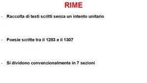 RIME Raccolta di testi scritti senza un intento