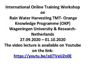 International Online Training Workshop on Rain Water Harvesting