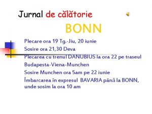 Jurnal de cltorie BONN Plecare ora 19 Tg